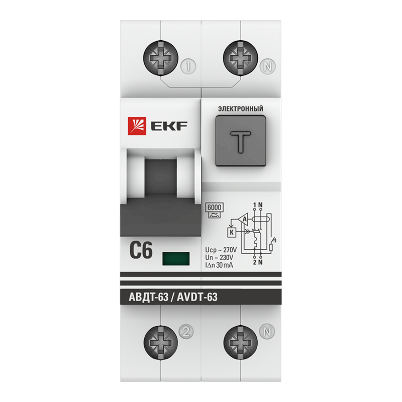 Выключатель автоматический дифференциального тока С 6А 30мА тип А 6кА АВДТ-63 (электрон.) PROxima EKF DA63-6-30e